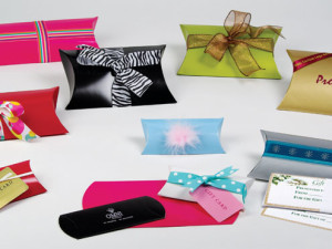 Pillow boxes, gift card boxes, colors and prints