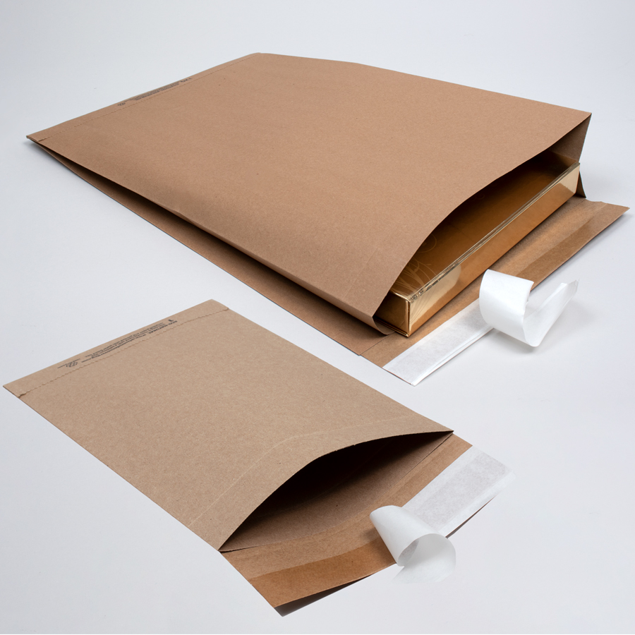 100% recycled paper shipping bags with self-closing adhesive
