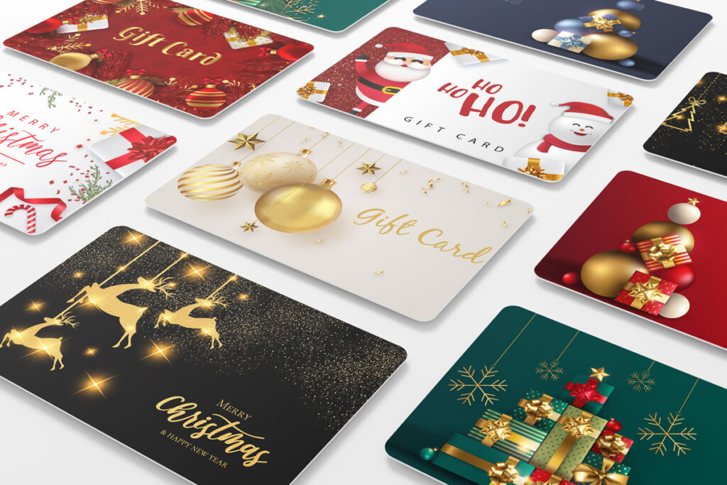 Selection of holiday themed custom gift cards